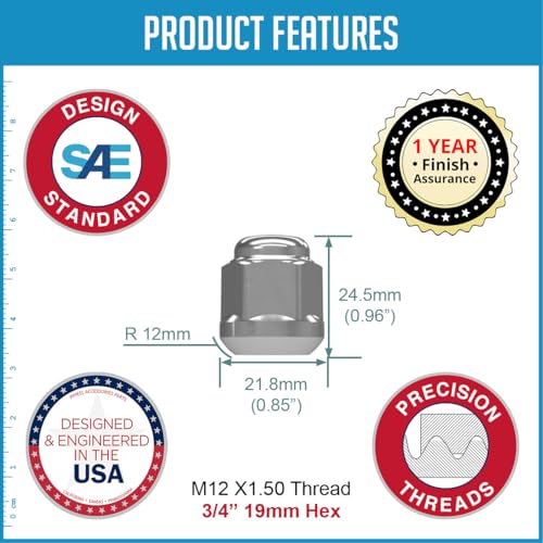 Image of Wheel Accessories Parts 100 Pcs M12x1.5 12x1.5 Thread OEM Style Lug Nuts 0.96 inch Long Chrome 3 /4 inch 19mm Hex Fits Alloy Wheels 2011+ Accord Civic 90304-SA5-013 | 611-075