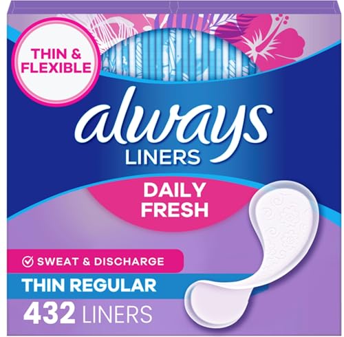 Always Daily Fresh Thin Liners, Regular Absorbency, Unscented Panty Liners, 432 Count (2 Packs of 216)