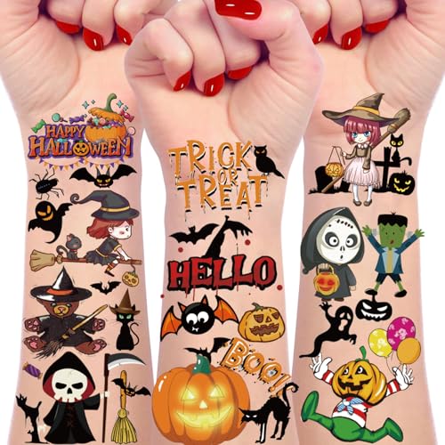 166Pcs Halloween Party Favors - Cute Halloween Tattoos Supplies Goodie Bag Stuffers for Halloween Decor Indoor 4 Sheets Halloween Tattoos & Halloween Decorations Gifts for Party & Cosplay