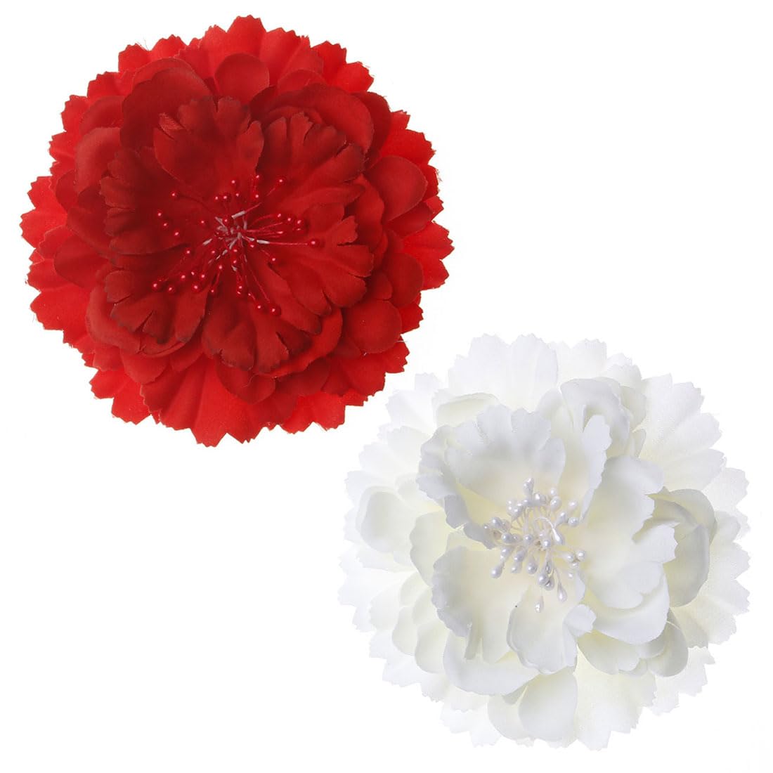 CPSYTE Flor Broche Clips de Pelo de Flor Horquillas Tocado Pinza para Cabello Accesorios para Bailarina de Flamenco Novia Mujer Niña para Fiestas Sevillana Boda, 2 pcs, Rojo y Blanco