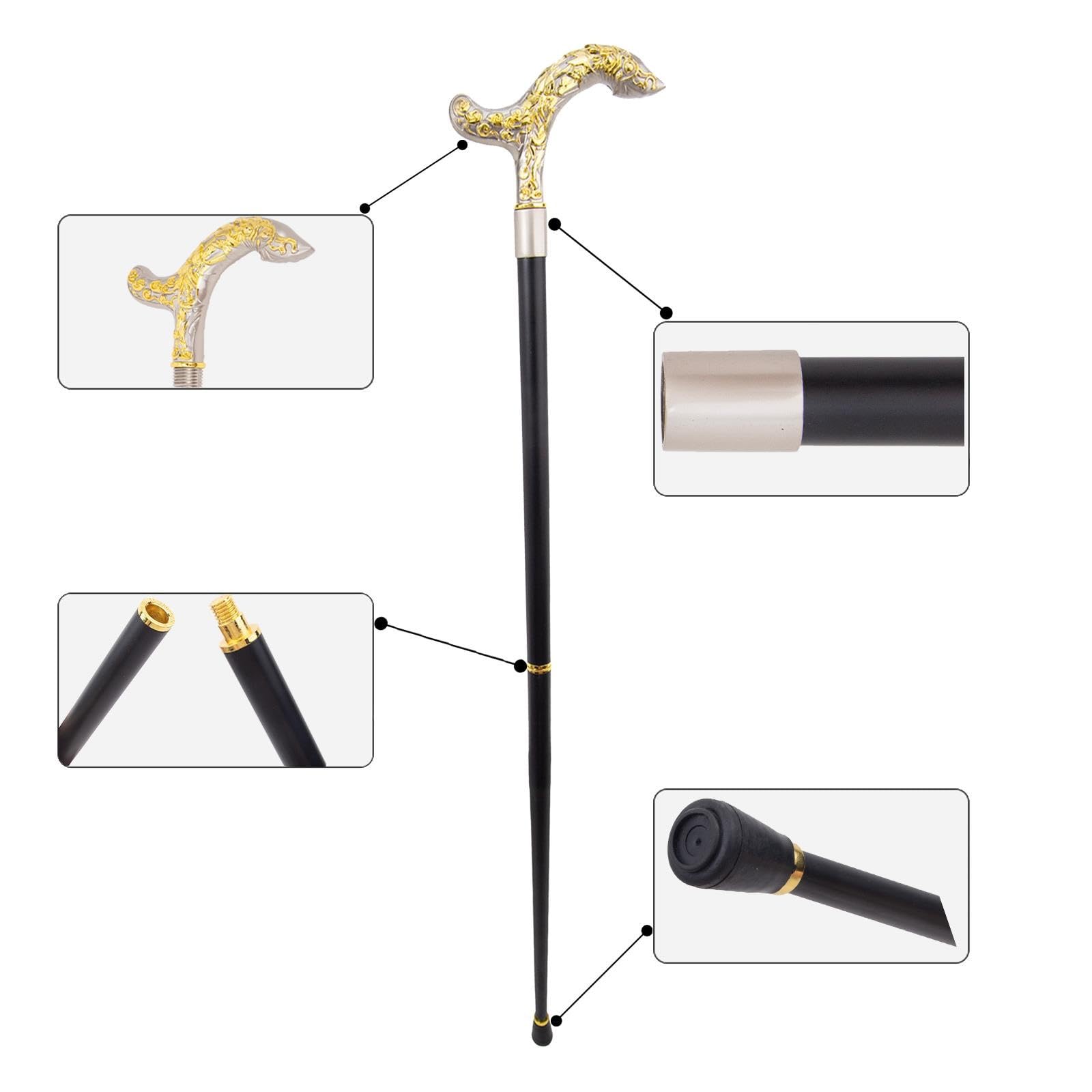 Elegante Bastón de Paseo Metálico con Motivo Tallado a Mano Unisex