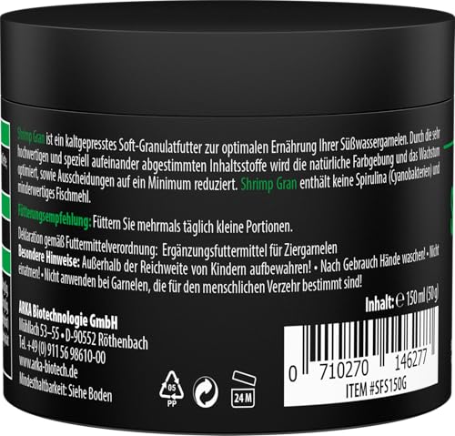 Garnelenfutter – ARKA Shrimp Gran 150 ml / 50 g – kaltgepresstes Softgranulat für Neocaridina & Caridina – stärkt Wachstum, Farben & Häutung – sinkend, wasserstabil & hochverdaulich