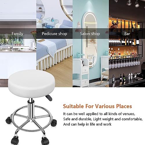 KKTONER PU Leather Round Rolling Stool with Foot Rest and Height Adjustment