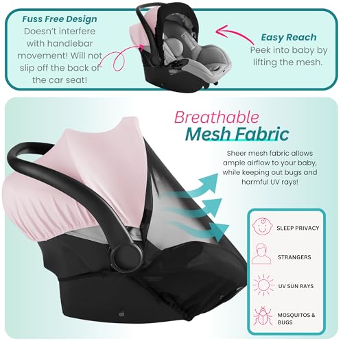 Image of Car Seat Cover Baby - Infant Newborn Carseat Cover for Summer - Doona Car Seat Cover - Mosquito Net for Car Seat - Breathable Sunshade Extension Canopy Bug Protector