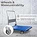 Restaurantware-RW Clean 35.5 x 23.25 x 27.75 Inch Platform Cart, 1 Large Flat Hand Cart - 660-Pound Capacity, Foldable Handle, Blue Plastic Flatbed Dolly Cart, Heavy-Duty, For Warehouses Or Homes