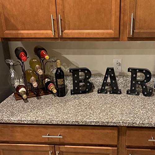 Wine Rack Countertop, Wine Holder And Glass Holder, Hold 4 Wine Bottles And 4 Glasses, Perfect For Home Decor & Kitchen Storage Rack, Bar, Wine Cellar, Cabinet, Pantry, Etc, Wood & Metal (Bronze) #TOP4