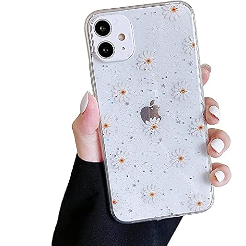DEFBSC for 6.1" iPhone 11 Case,Clear Glitter TPU Case Daisy Floral Flower Design Transparent Shockproof Protective Phone Case for 6.1" iPhone 11 - Daisy Cover