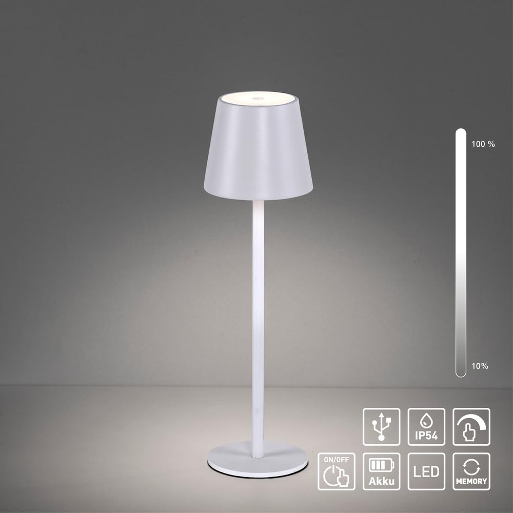 Just Light. LED Tischleuchte 2er SET, Weiß, Akku USB, Touchdimmer Dimmbar | IP54 Außen, Garten/Camping/Balkon/Terrasse, Metall/Kunststoff