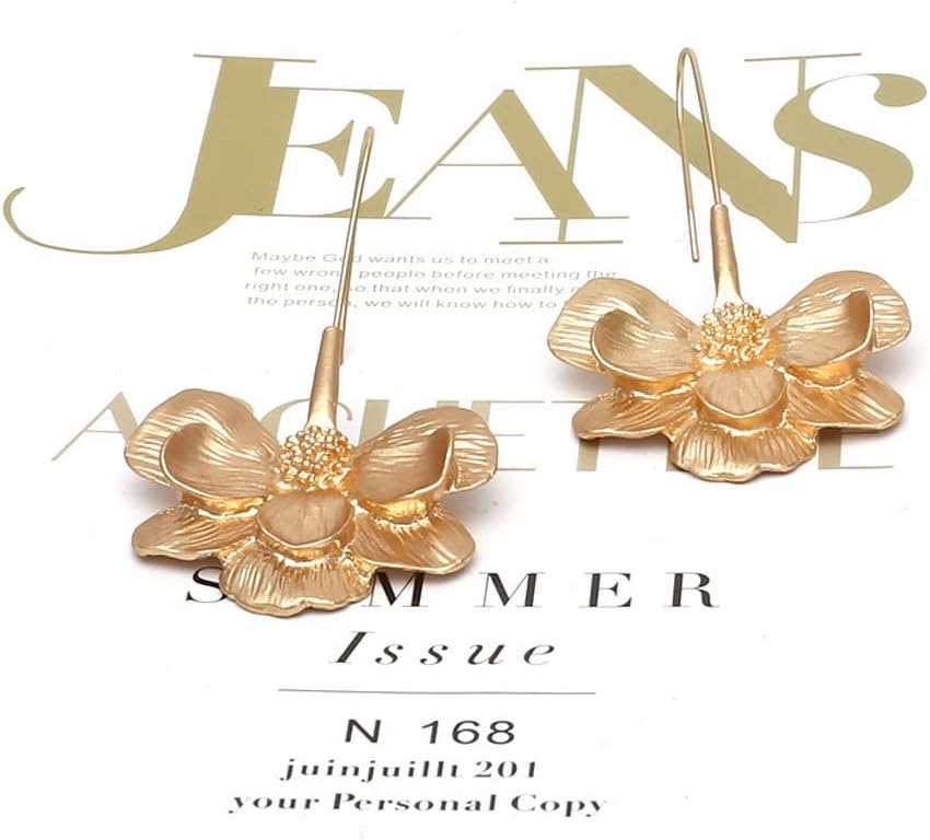 Flower Dangle Earrings for Women Unisex,Statement 14K Gold Plated Hawaiian Floral Earrings, Fashion Large Petals Earrings for,Cute Trendy Boho Vintage Vacation Golden Jewelry(dangle gold) - Image 5