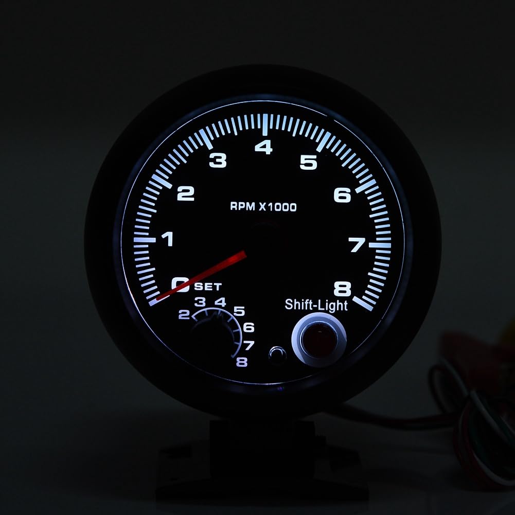 Obrotomierz 12V, 0-8000 Obr./min Uniwersalny Obrotomierz Samochodowy Licznik Obrotów Tacho Miernik LED światło Zmiany Biegów