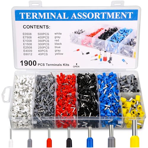 1900 piezas Juego de Terminales Eléctricos, Kit de Terminales de Virola de Alambre,Terminales de Tamaño 0,5-6 mm², Conector Cables Electricos con caja de surtido
