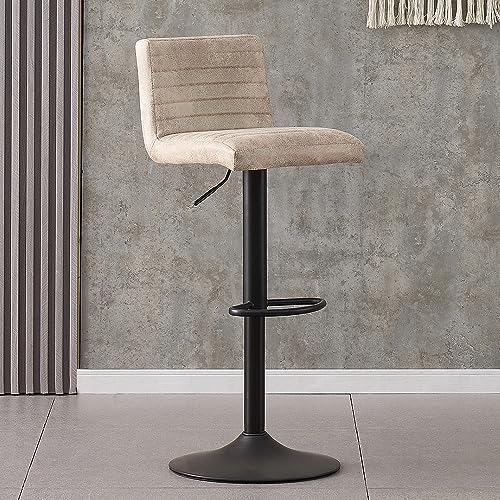 AINPECCA Swivel Bar Stool Set of 1- Vintage Suede Fabric Beige Single Barstool with Black Base, Kitchen Island Stools, Height Adjustable Bar Chairs with Back for Island Counter, Pub, Bistro