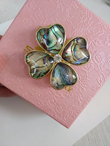 Image of Four Heart Leaf Abalone Shell Flower Magnetic Clip Holder Brooch Jewelry