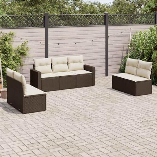 QJBSAVVA 7-TLG Braun Rattan Gartensofa Set