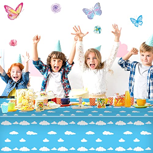Oigco 3 Pack Blue Sky White Clouds Party Tablecloth Cartoon Story Birthday Party Supplies 54 x 108 Inch for Boy Girl Kids Baby Shower Birthday Party Supplies
