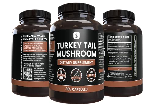 PURE ORIGINAL INGREDIENTS Turkey Tail Mushroom, (365 Capsules) No Magnesium Or Rice Fillers, Always Pure, Lab Verified - Thumbnail 4