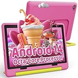 Ainmel Kids Android 14 Tablet für Kinder, Octa-Core Prozessor, 14 GB + 64 GB, 5000 mAh, Kindersicherung, WiFi 6, Bluetooth 5.3, sicheres Gehäuse für Kinder (Rosa)