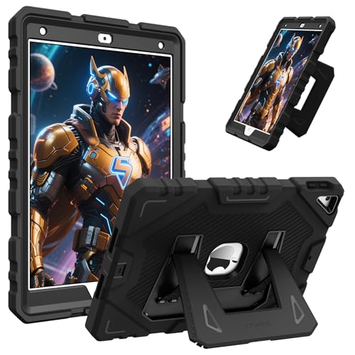FINTIE Custodia per iPad 10.2 Pollici 9a / 8a / 7a Generazione (2021 2020 2019), Antiurto Robusta Case Protettiva Cover con Supporto Integrato, Nero