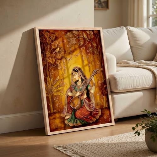 Image of kotart Madhubani Art Wall Painting Traditional Home Decoration With Frame For Living Room Bed Room Hotel Wall Decor Digital Reprint (14X20 inch)