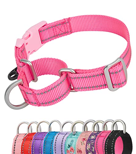 YUDOTE Reflective Martingale Collar for Dogs with Quick Snap Buckle Anti-Pull Nylon Safe Slip Collars for Easy Walking,Hot Pink,Small