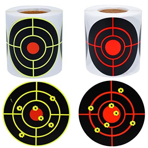 2 Rolls 3 Inch Fluorescent Shooting Target Stickers, Aywfey Self Adhesive Splatter Targets Reactive Self Stick Splatter Paper For Bb Gun, Pellet Gun, Airsoft, Rifle Shooting Practice (Yellow & Red) #TOP8