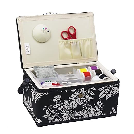 Sewing Basket - Sewing Supplies Organizer Sewing Kit Storage Container - Ideal for Needles, Thread, Scissor, Tape Measure, Thimbles and Other Sewing Accessories (Black/White)