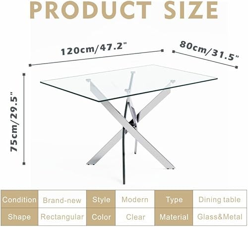 Miniatura 6 de Juego de mesa de comedor de 5 piezas, juego de comedor de vidrio templado para 4, con 4 sillas tapizadas (mesa plateada, sillas negras)