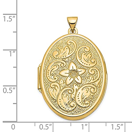 14k Yellow Gold 32mm Oval Flower Scrolls Personalized Photo Locket Necklace Charm Pendant Fine Jewelry For Women Gifts For Her - Image 4