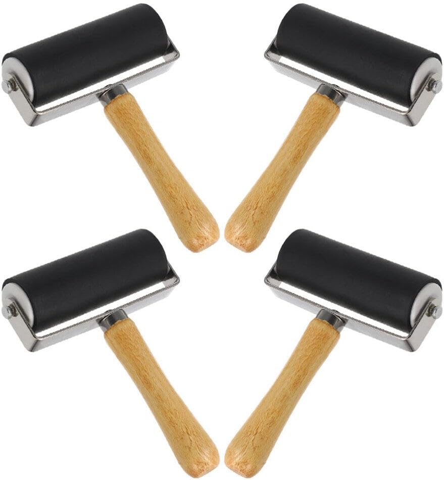 OHPHCALL 10cm Rollers for Printmaking and Painting 4pcs Plastic Glue Roller Smooth Surface for Ink Distributi