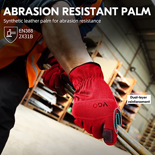 Vgo... Work Gloves Touchscreen Utility, Safety Working Gloves Men for Building Warehouse Delivery 1 pair, Red, XX Large (Pack of 1) - Image 2