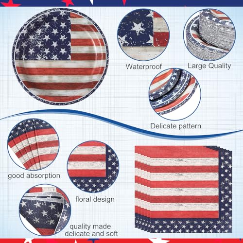 452 pcs veterans day party supplies for 50 guests american flag patriotic paper plates napkins cups tablecloth cutlery straw white red and blue tableware for veterans day party decoration