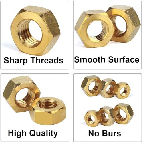 Image of Epi-Torque High Strength Brass Hex Nuts7 Sizes M3, M4, M5, M6, M8, M10, M12 Assortment Pack of 208 Pcs In Plastic Storage Box