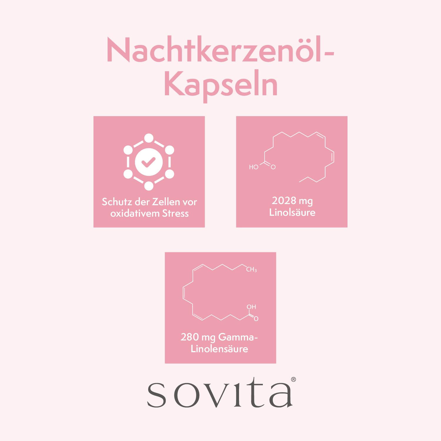 sovita Nachtkerzenöl-Kapseln | Mit den mehrfach ungesättigten Fettsäuren Linolsäure und Gamma- Linolensäure sowie natürlichem Vitamin E | Nahrungsergänzungsmittel | 180 Kapseln