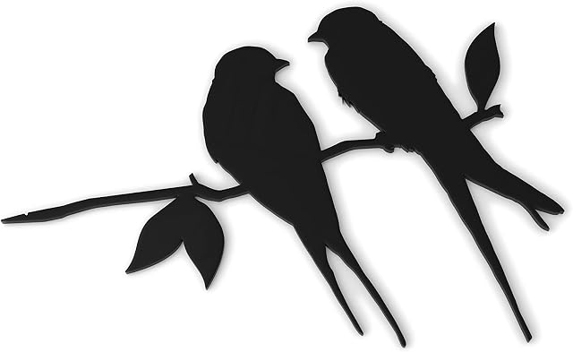 Barn swallows (love birds) on a branch metal tree art metal bird garden Steel Rusty Silver Copper Gold Black (Black)