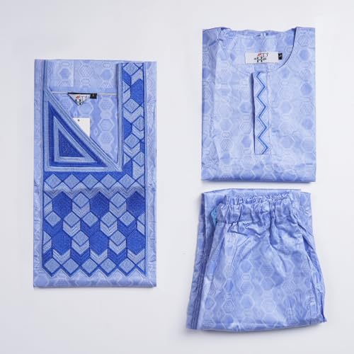 Image of HD African Kids Bazin Attire Traditional Embroidery Ethnic Wear for Boys