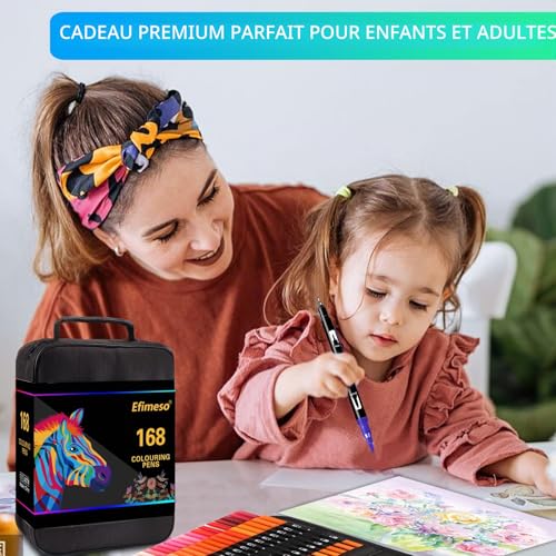 Efimeso 168 Couleurs Feutres Coloriage Adulte, Stylo Feutre Double Pointe Fine pour enfants,Feutre Pinceaux Aquarelle Marqueurs pour Artistes Dessin Croquis Calligraphie – vue 9