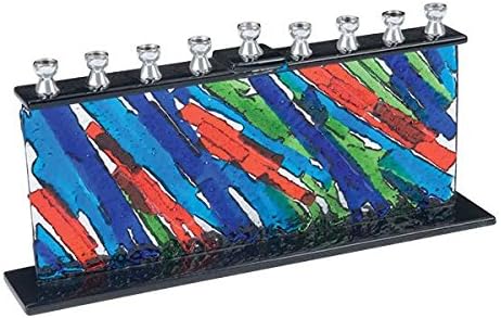 Elegant Multi Color Fused Glass Hanukkah Menorah
