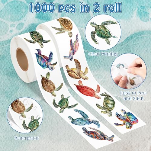 Image of Watercolor Ocean Turtle Sticker - 1000 Pcs Sea Turtle Waterproof Vinyl Reusable Laptop Sticker Roll Coloring Book Scrapbook Water Bottle Page Activity Pad Party Favors Gift Warping Skateboard