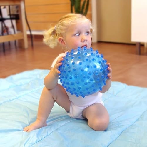 Ludi - Blauer Massageball - Sinneserweckung für Babys ab 6 Monaten - Stimulation, Geschicklichkeit und Koordination - 100% PVC - Waschbar - Ø 20 cm - entlastet die Zähne und fördert das Spiel