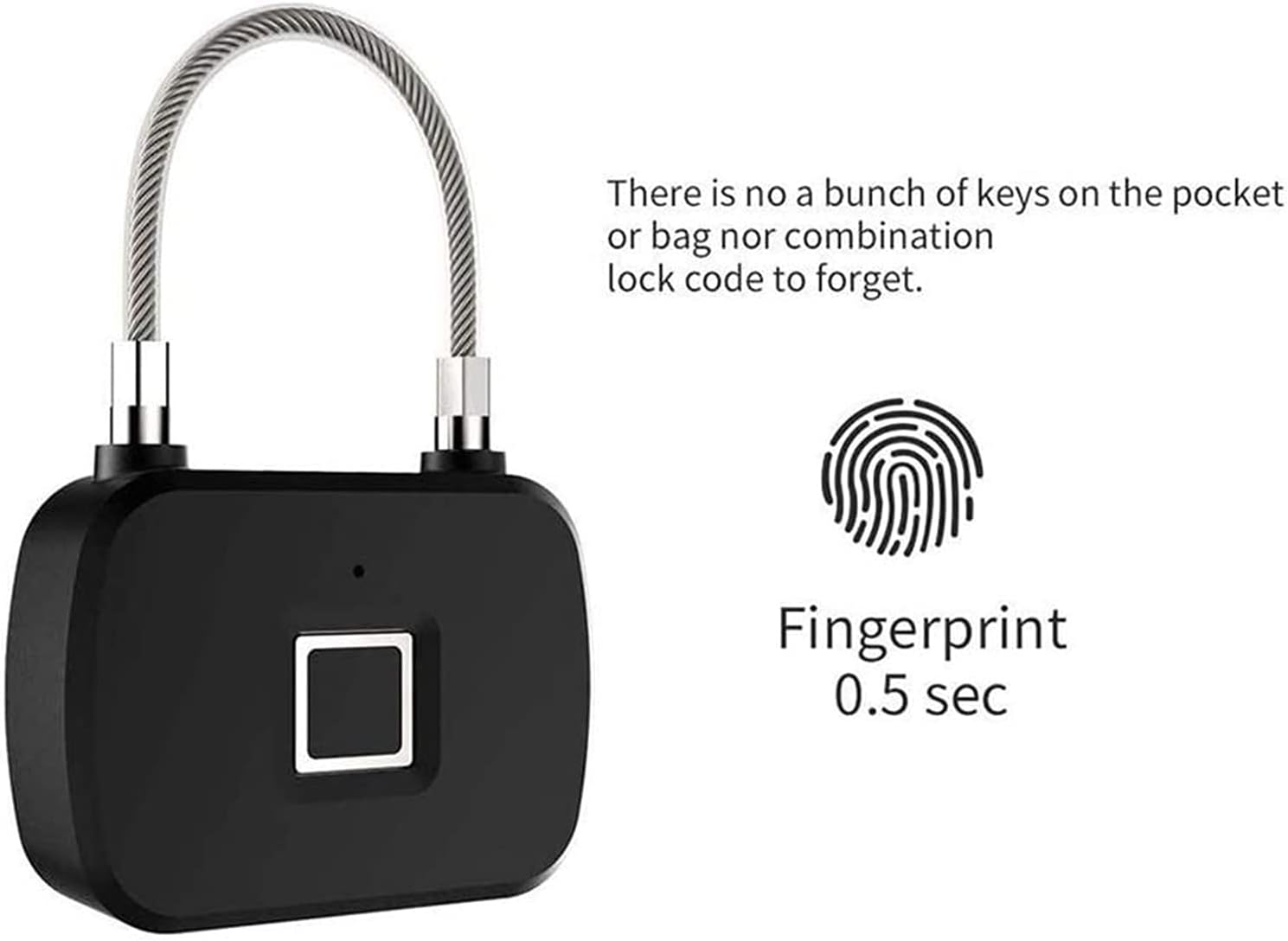Padlock with Fingerprint Lock Waterproof Ideal for Gym Door Luggage Suitcase Backpack Bike Office