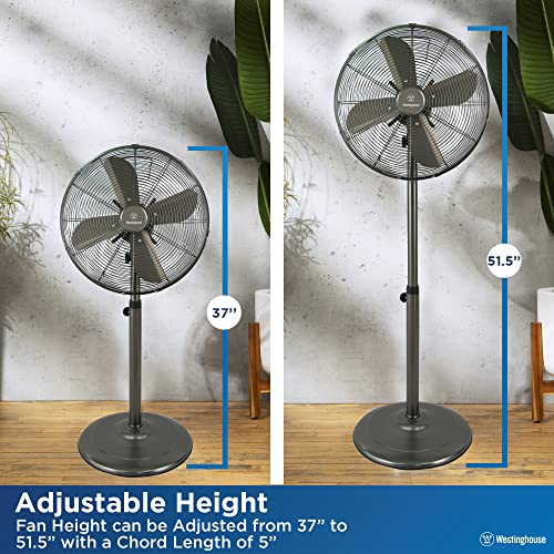 Westinghouse Retro/Vintage Metal Electric Fan 16 Inches With Adjustable Tilt & Base Height Of 37" - 51.5" - 90° Oscillating And 3 Speeds - Ideal For Home, Floor, Room, Bedroom, Grey #TOP5