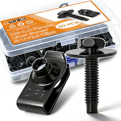 Image of mankk 50PCS M6-1.0 Fender Liner Screw and U-Nut Clips Kit,Body Fasteners,U-Nut Clips & Hex Head Bolts,Automotive Body Clips Fender Bolts for Fender, Engine Cover & Splash Shield