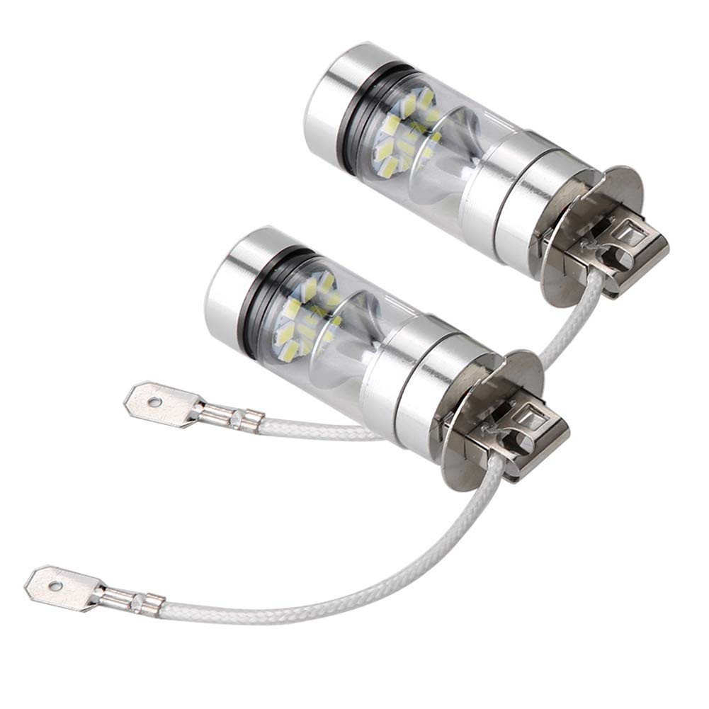 Yctze 2 bombillas LED H3 6000K 100W 20-SMD de alta potencia para luz antiniebla de conducción DRL, 2 piezas H3 6000K 100W LED 20-SMD de alta potencia