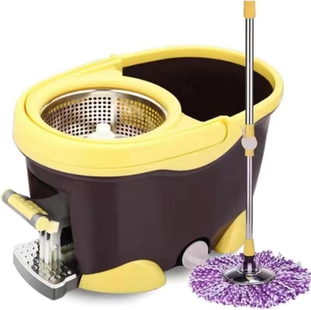 回転式フロアモップ デュアル槽 足踏み式 ワンタッチ水切り 洗浄 手洗い不要 ステンレス製ろ過機能付き 専用バケツ 家事・清掃用 床