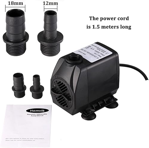 Miniatura 6 de Homvik Bomba de agua sumergible de 2500 LH 45 W para fuente de acuario, estanque, jardín y bomba de agua, sistema hidropónico con 2 boquillas