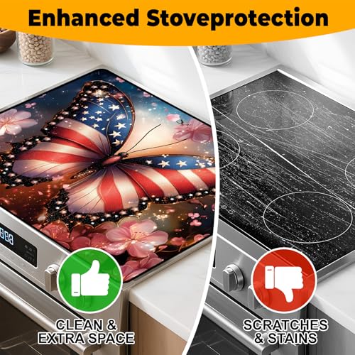 Image of Patriotic Stove Top Cover, Heat Resistant Electric Stove Protector Mat, Large Diatomite Kitchen Counter Mat, Independence Day Decor American Flag Kitchen Accessory (butterfly, 28x20 Inch)