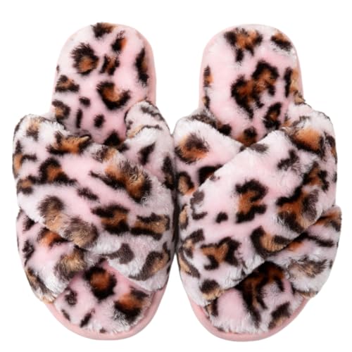 Image of Enteer Women's Slipper Memory Foam Cross Band Fuzzy Slippers Open Toe Cozy House Slippers Cozy Plush Bedroom Indoor Outdoor