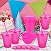 Hooqict 15 Sets Reusable Cups with Lids and Straws 16 oz Glitter Plastic Tumblers Pink Party Cups Water Bottle Iced Coffee Travel Mug for Kids, Adults, Travel, Birthday Parties