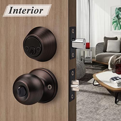 Probrico 6 Sets-Oil Rubbed Bronze Entry Door Knobs With Double Cylinder Deadbolts Combo Pack, Keyed Alike Handlesets For Front And Entrance Door, Interior And Exterior Door Hardware,Contractor Pack #TOP4