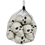 JUST FOR PARTY 16 Pcs Halloween Plastic Skulls Head Decor, Bag of Bulk 2.75 Inches Tall Realistic Skeleton Skulls, Halloween Bowl Filler Bar and Table Spooky Yard Decorations